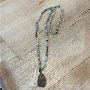 ICON Blue and White Beaded Necklace with Buddha Pendant